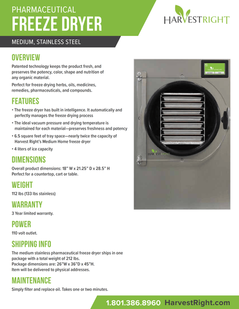 Harvest Right™ Pharmaceutical Freeze Dryer Medium - HydroWorlds
